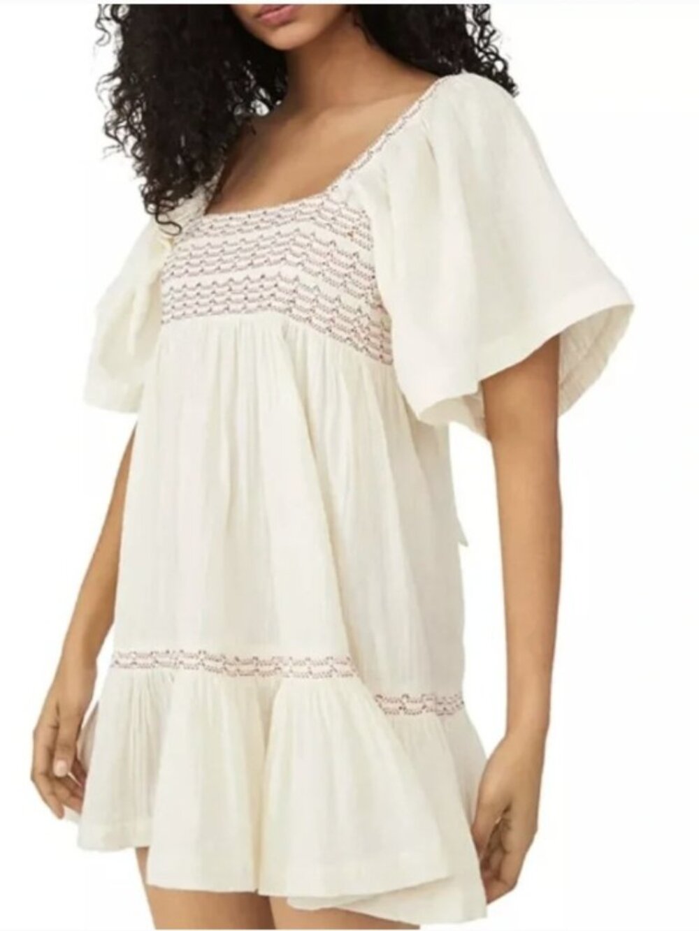 Free People Easy to Love Smocked Trim Mini Dress